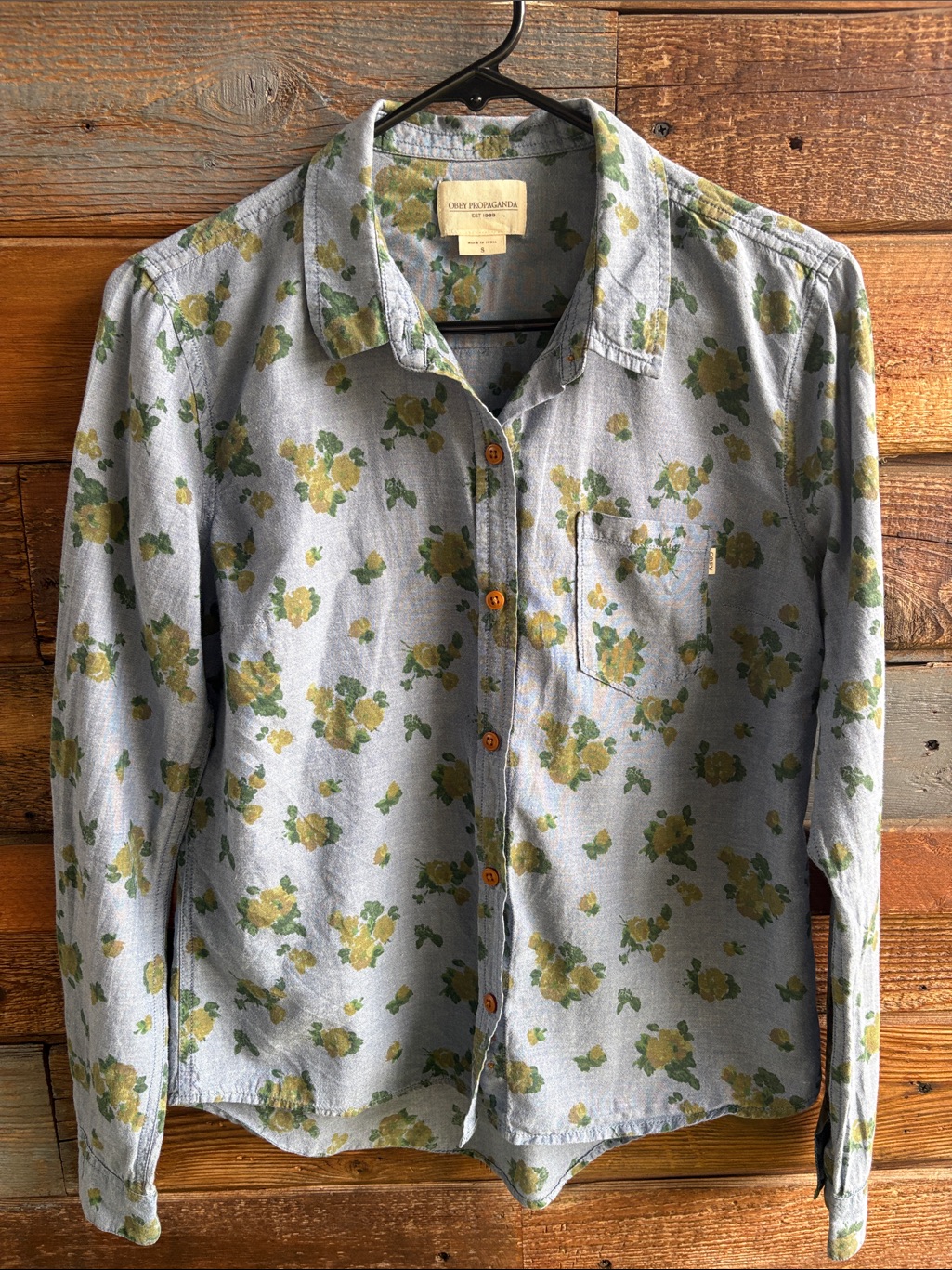 Obey Light Blue Floral Button-Down Shirt